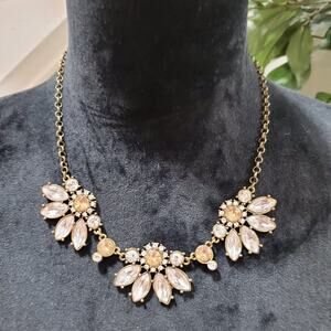 Women's Three Flower Necklace Large Crystal Petals Bib Style Spring Necklace